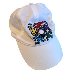 Keith Haring Mad Engine White Baseball Cap Rainbow Dancing Figures Art Dad Hat